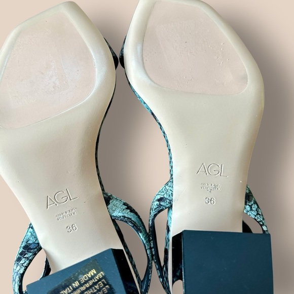 NWOT AGL Attilio Giusti Leombruni ‘Angie’ Sandal with Cube Heel in Green Snake 6 - Picture 6 of 13